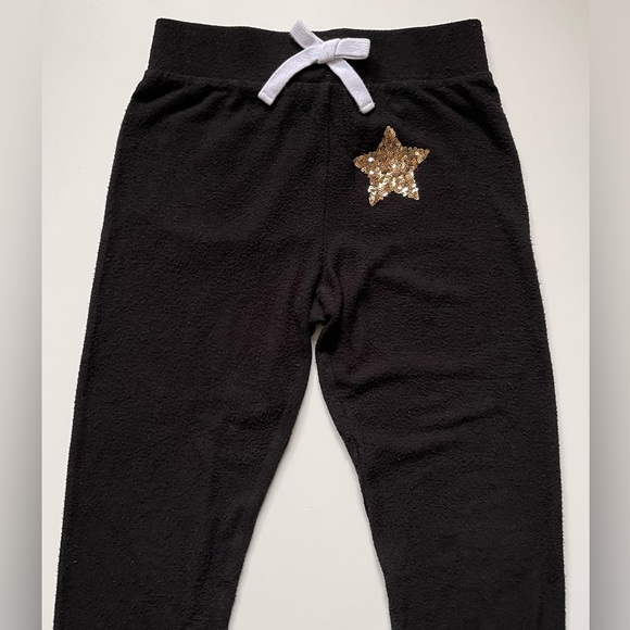 Peace Love World Girls’ Thin Black Sweatpants with Gold Sequin Star - Picture 2 of 5